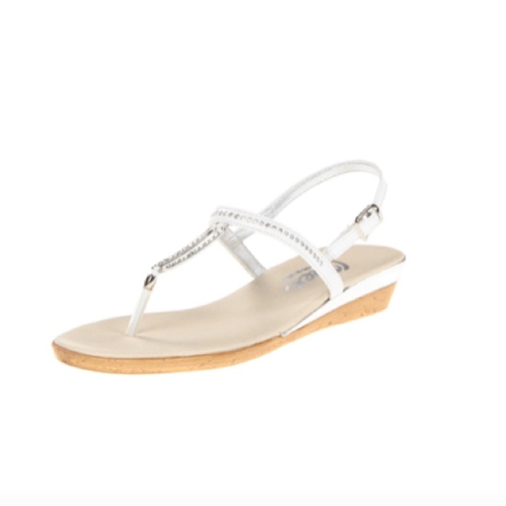 Onex‎ White Cabo Rhinestone T-Strap Slingback Wedge Sandals size 10 NEW
